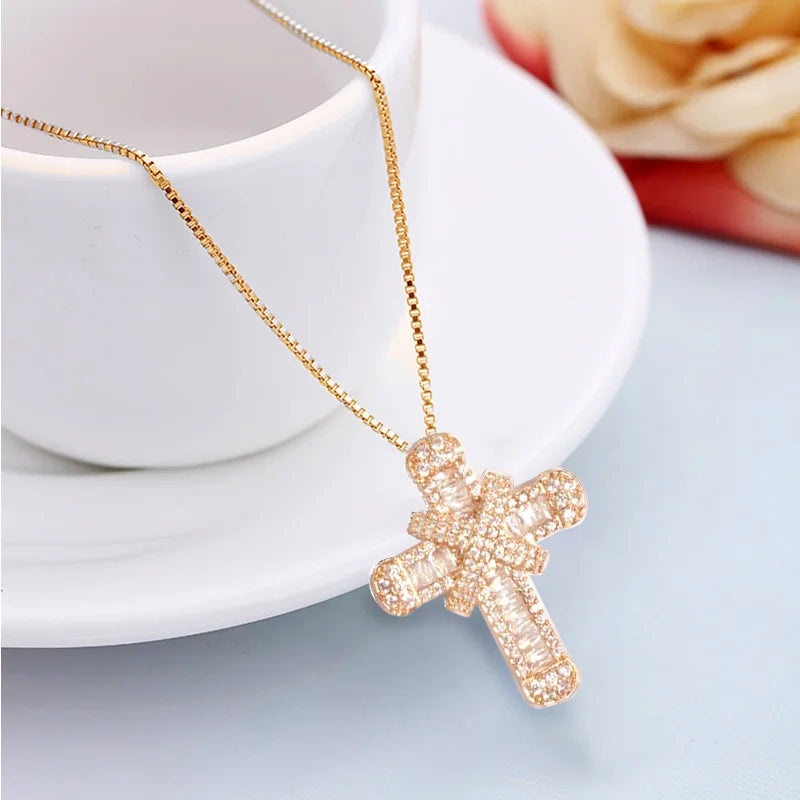 Crystal Cross Charm Necklace | Elegant Jewellery