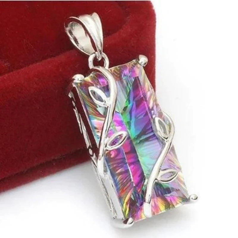 Rainbow Stone Tree of Life Pendant Necklace