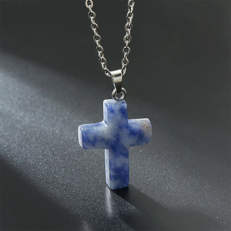 Natural Gemstone Cross Necklace - Seraphina