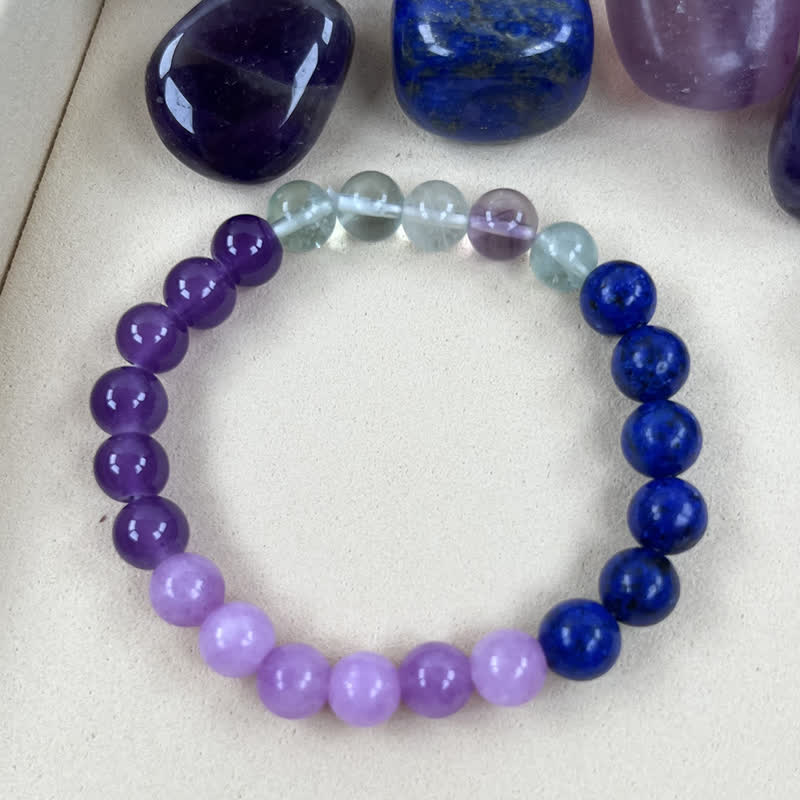 Anti-Anxiety Amethyst, Lepidolite and Lapis Lazuli Bracelet - Aurora