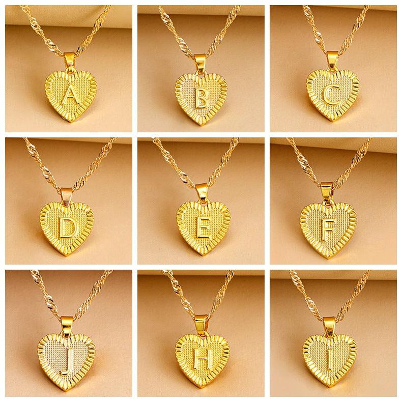 Gold Initial Heart Pendant Necklace - Amara