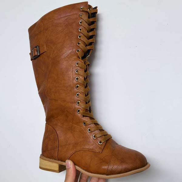 Knee-high Leather Ladies' Boots with Laces and Orthopaedic Comfort – Soraya