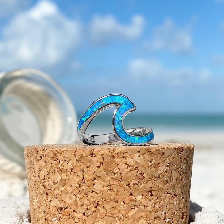 Ocean Waves Opal and Silver Ring - Livia