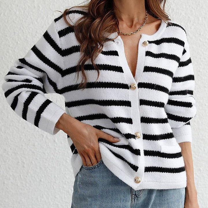 Striped Ladies Autumn Cardigan – Leona