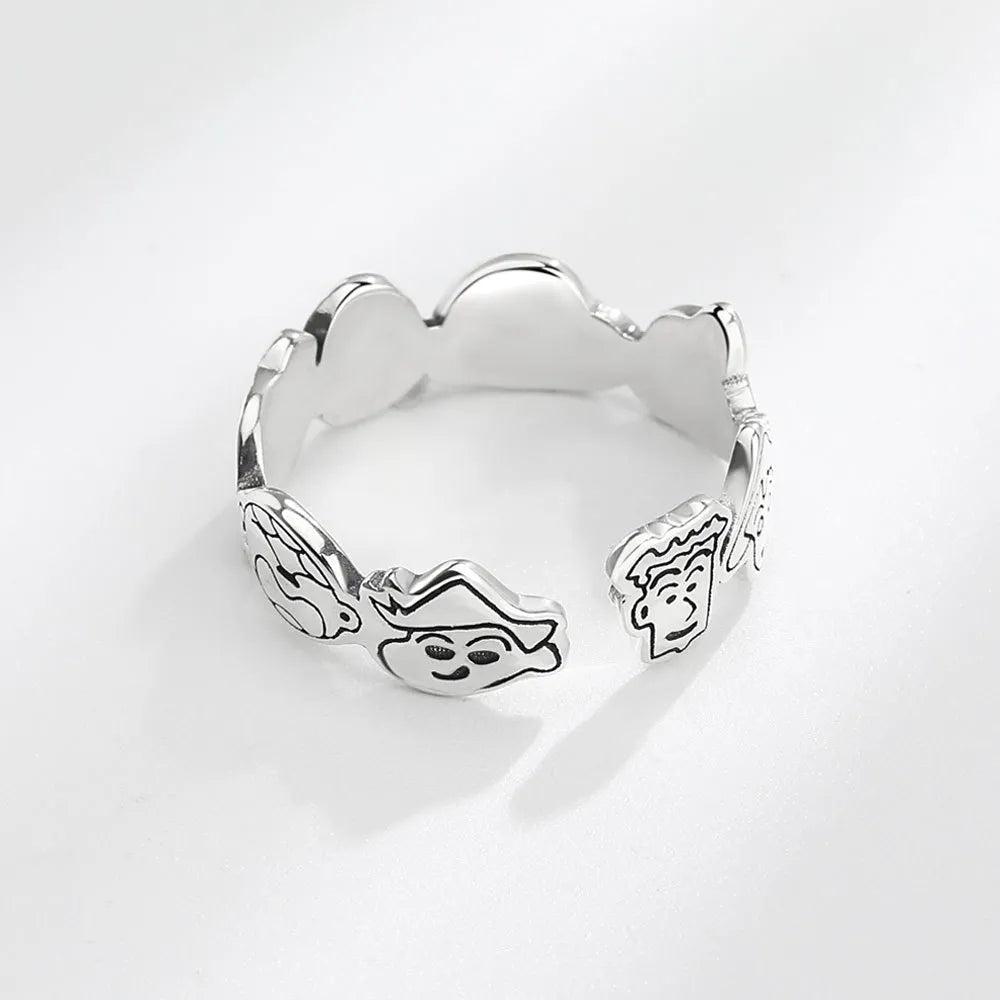 Unique Face Charm Ring | Silver Adjustable Fun Jewellery