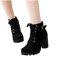 Ladies' lace-up ankle boots with heel and thick sole - Yeda