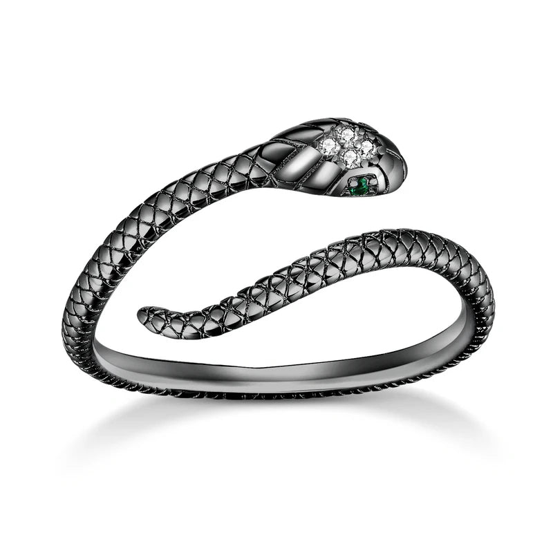 Platinum Reptile Ring | Green Zircon Spiral