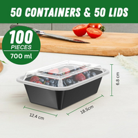 50-Pack Reusable Meal Prep Containers with Lid, Leakproof-700 ml-State of Style