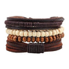 STYLISH 4-PIECE WOOD AND LEATHER BRACELET SET