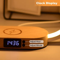 Wireless Charging Bedside Table Lamp with Clock – Lumora