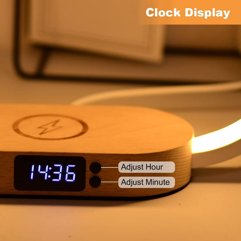 Wireless Charging Bedside Table Lamp with Clock – Lumora