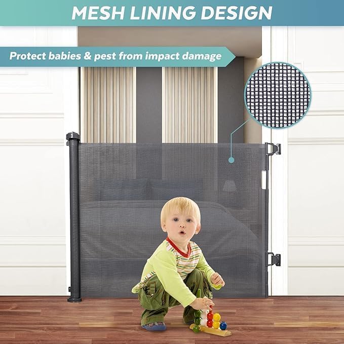 Retractable Mesh Baby Safety Gate with Auto-Close Lock – Kivora