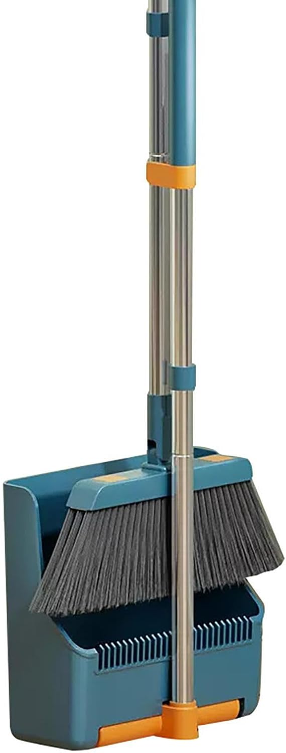 Large Broom and Dustpan Set – Long Handle with 180° Rotating Broom Head – Clavira