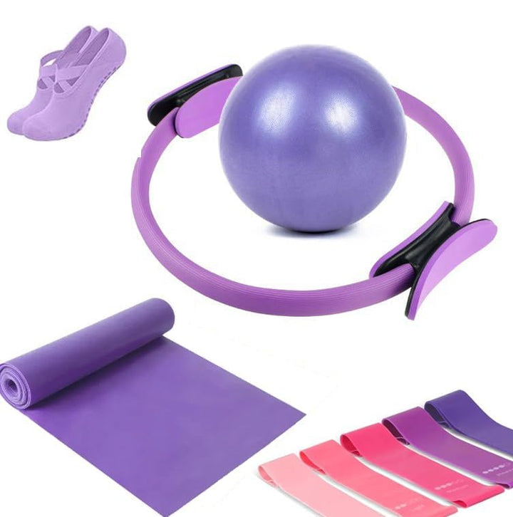 9PCS Home Pilates Kit with Ring, Ball, Bands & Non-Slip Socks