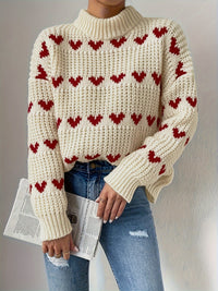 Knitted Ladies' Sweater with Heart Pattern and High Neck – Nola