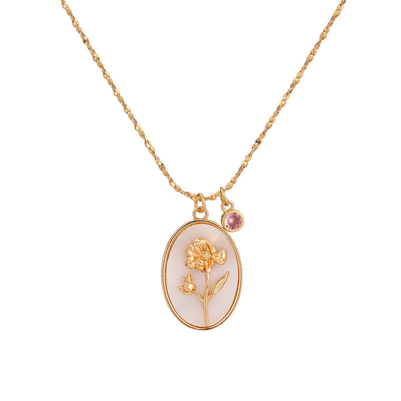 Birthstone with Birth Flowers Necklace - Aurora