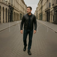 Men's leather jacket with removable hood – Autumn edition Marcellus