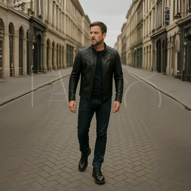 Men's leather jacket with removable hood – Autumn edition Marcellus