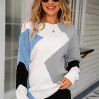 Patchwork Women's Sweater with Round Neck – Clara