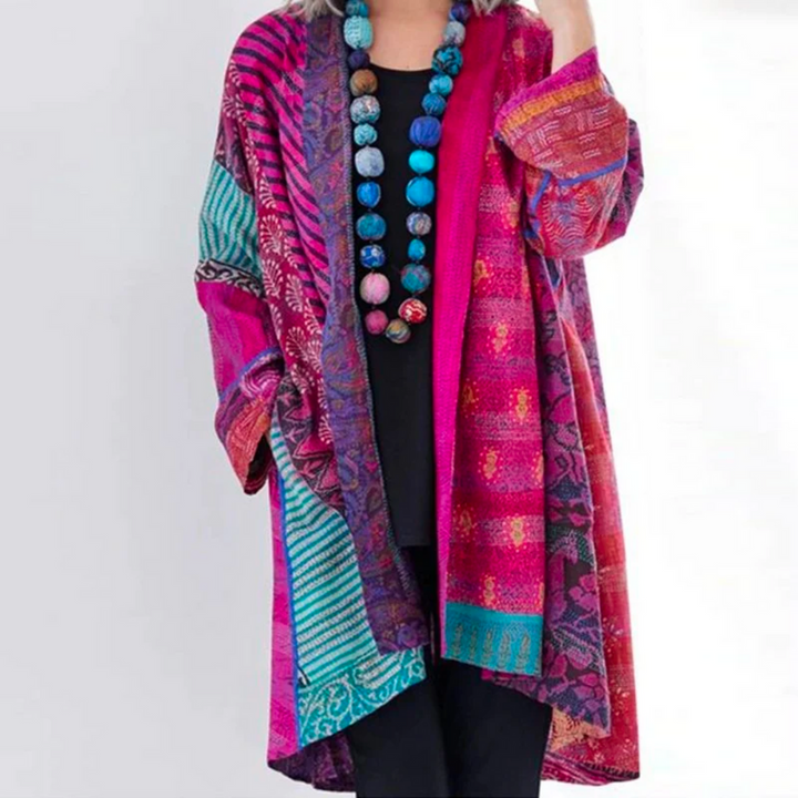 Autumn Boho cardigan with colourful autumn pattern – Maravilla