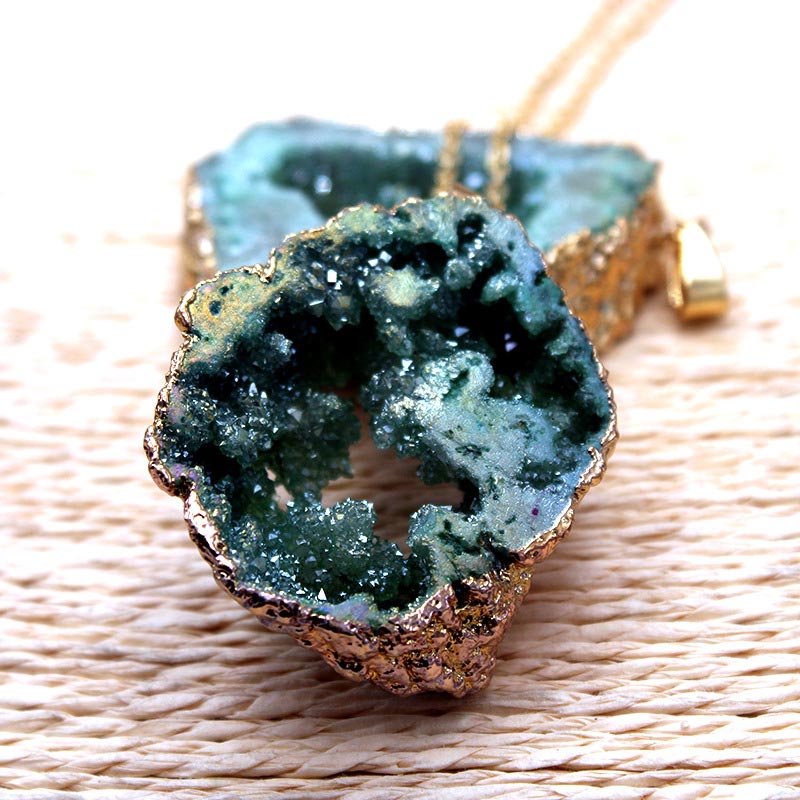 Natural Crystal Geode Pendant - Gaia