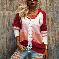 Striped Ladies' Jumper with Lace-Up Closure – Alessia