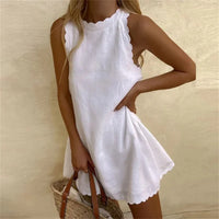 Karina Linen Dress with Red Cotton O-Neck | Comfortable & Stylish