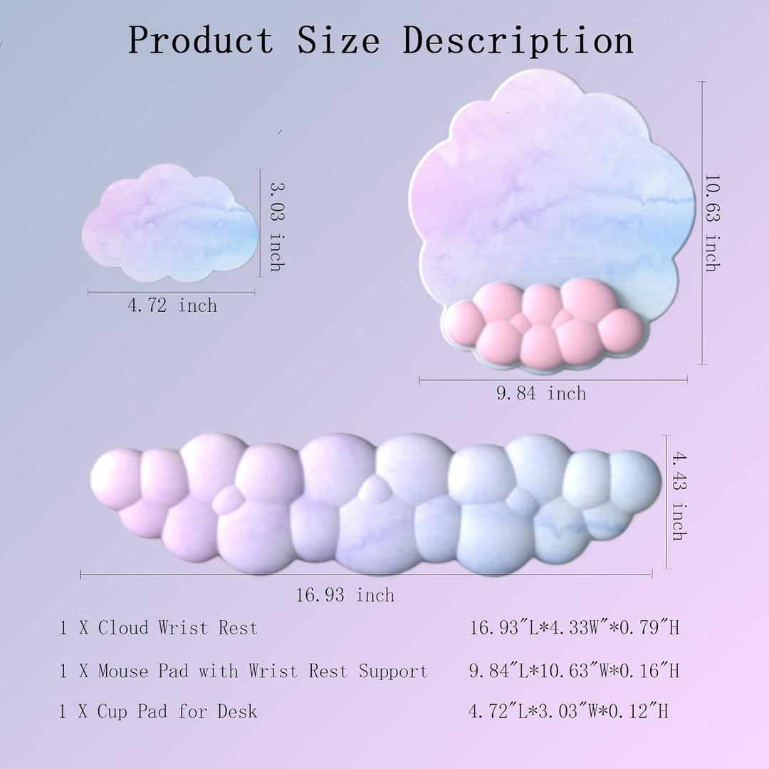 Cloud-Shaped Ergonomic Wrist Rest Set with Mouse Pad & Coaster – Zeyora