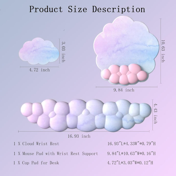 Cloud-Shaped Ergonomic Wrist Rest Set with Mouse Pad & Coaster – Zeyora