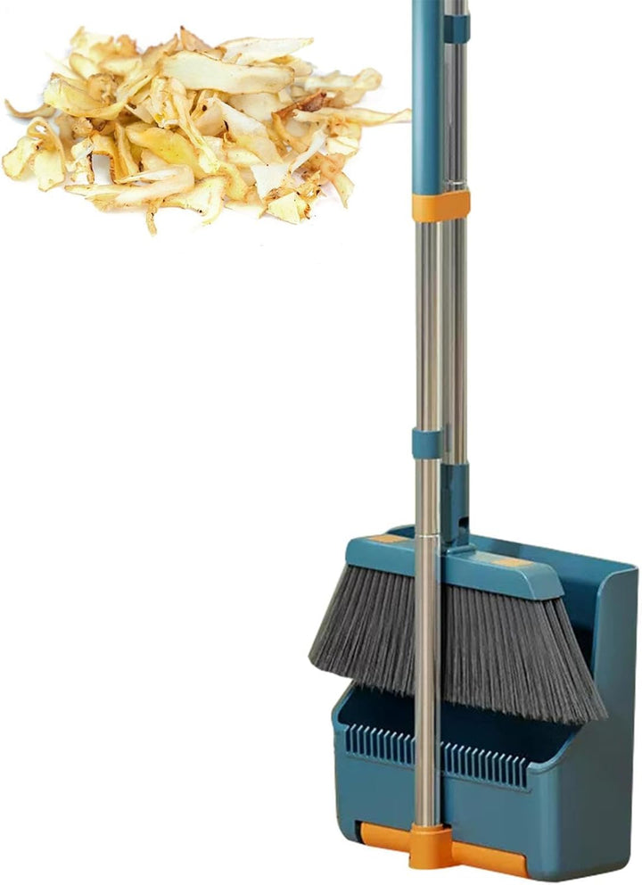Large Broom and Dustpan Set – Long Handle with 180° Rotating Broom Head – Clavira