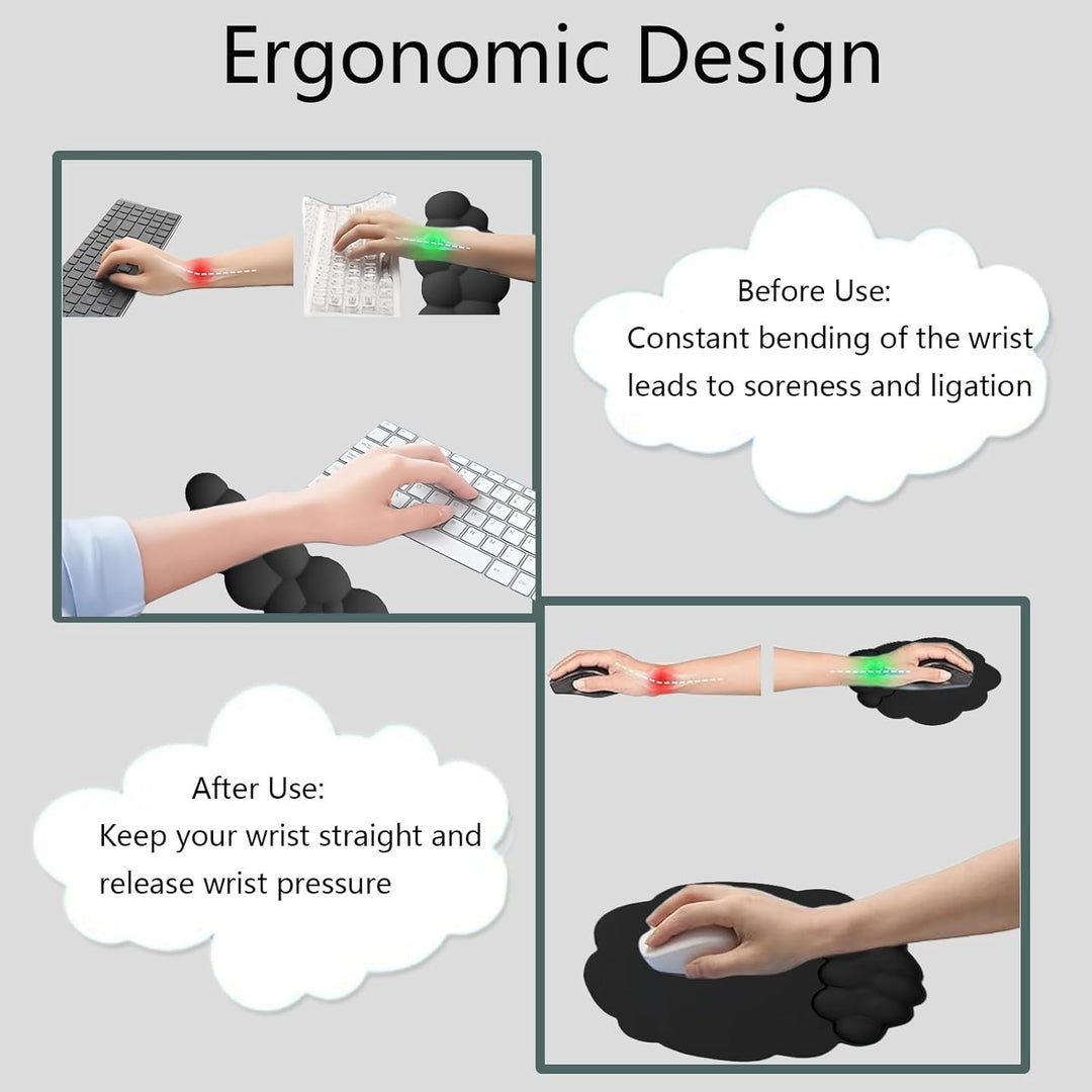 Cloud-Shaped Ergonomic Wrist Rest Set with Mouse Pad & Coaster – Zeyora
