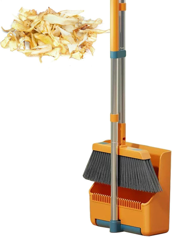 Large Broom and Dustpan Set – Long Handle with 180° Rotating Broom Head – Clavira