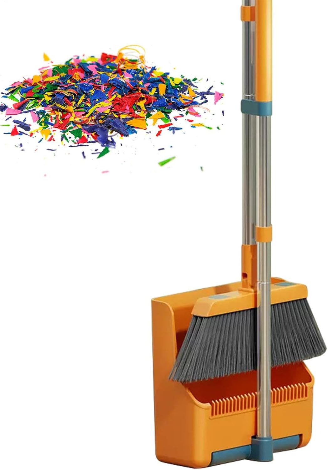 Large Broom and Dustpan Set – Long Handle with 180° Rotating Broom Head – Clavira