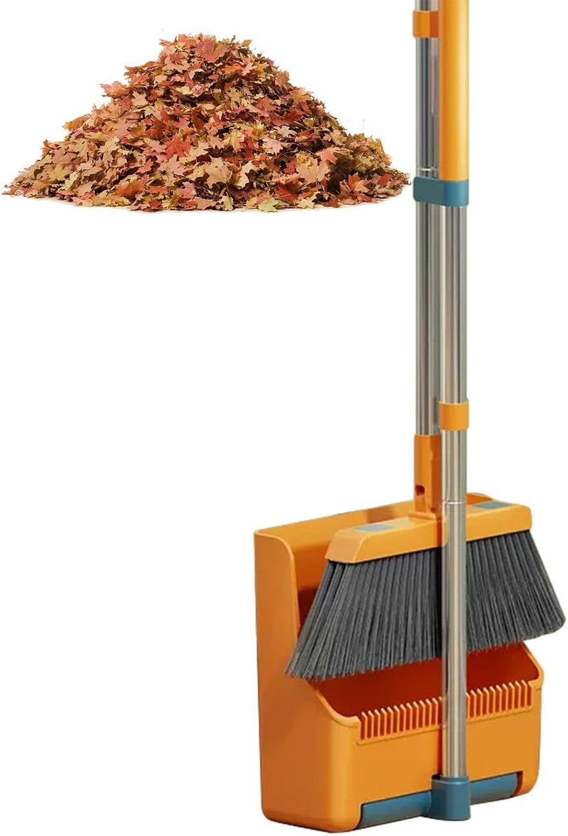 Large Broom and Dustpan Set – Long Handle with 180° Rotating Broom Head – Clavira