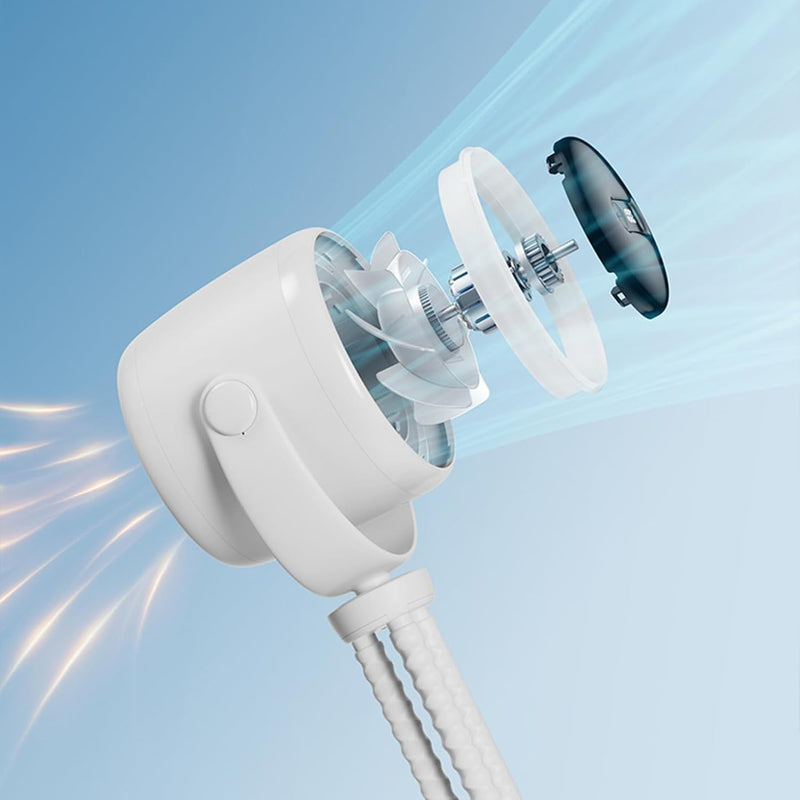 Rechargeable Clip-On Stroller Fan with Night Light 100 Speeds