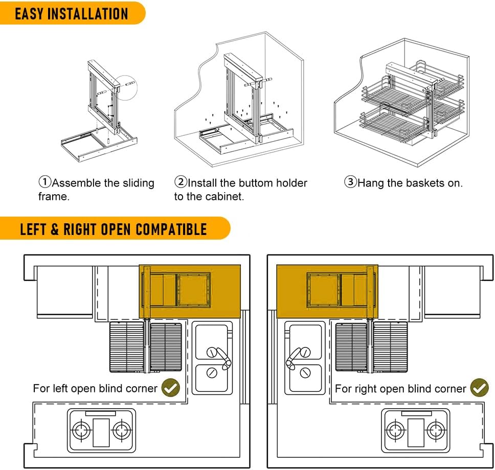 Robust Carbon Steel Blind Corner Cabinet Pull Out Shelf – Zevora