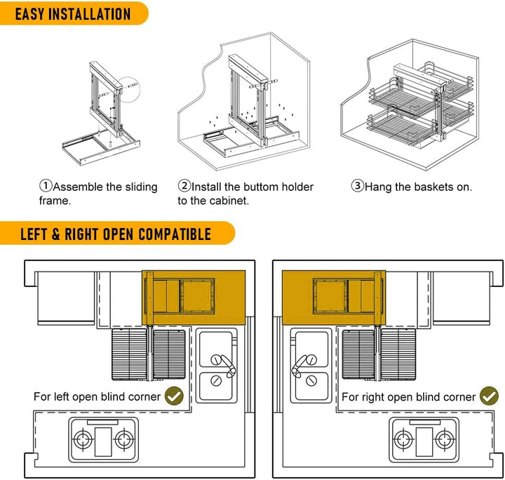 Robust Carbon Steel Blind Corner Cabinet Pull Out Shelf – Zevora