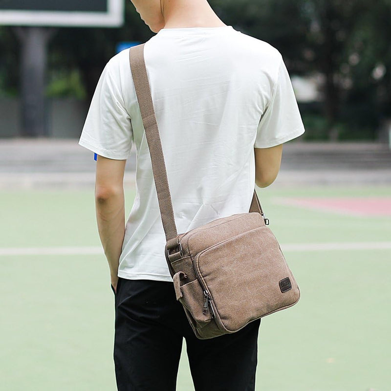 Men’s Canvas Messenger Shoulder Bag – Compact Crossbody for Work & Travel