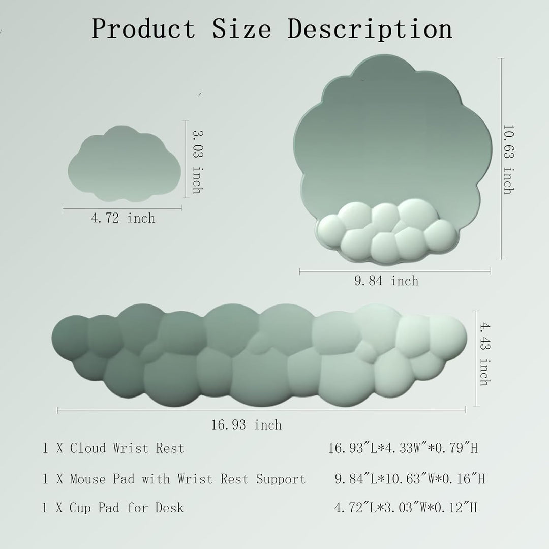 Cloud-Shaped Ergonomic Wrist Rest Set with Mouse Pad & Coaster – Zeyora