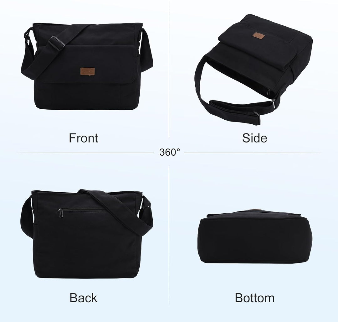 Canvas Laptop Messenger Bag with Multiple Pockets – Unisex Crossbody Tote