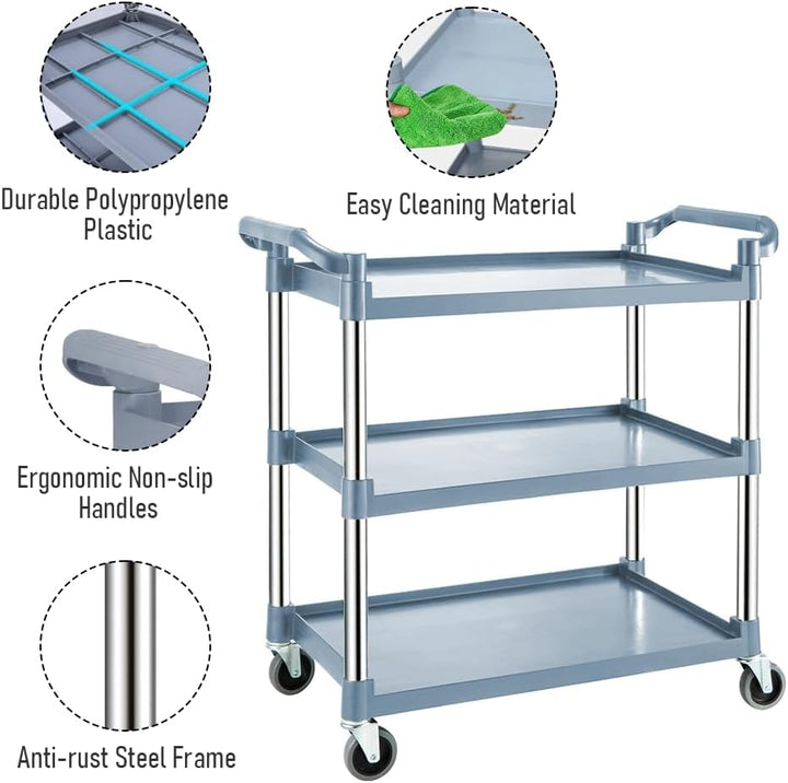 3 Tier Rolling Service Cart with Lockable Wheels – ServePro