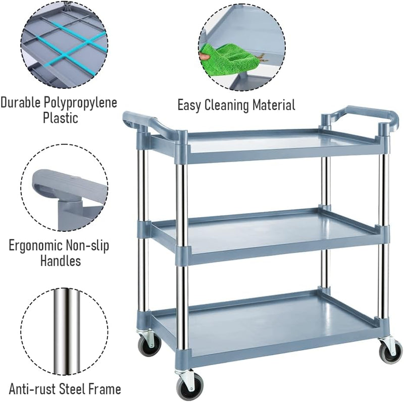 3 Tier Rolling Service Cart with Lockable Wheels – ServePro