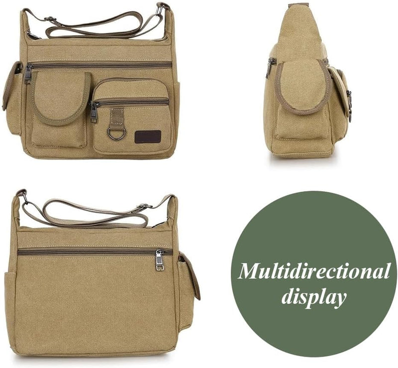 Canvas Crossbody Messenger with Water Bottle Holders – Unisex Laptop Bag