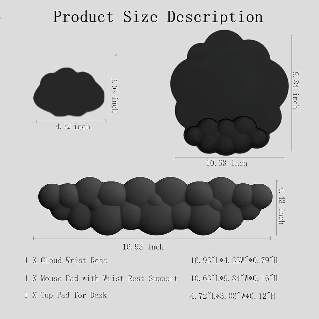 Cloud-Shaped Ergonomic Wrist Rest Set with Mouse Pad & Coaster – Zeyora