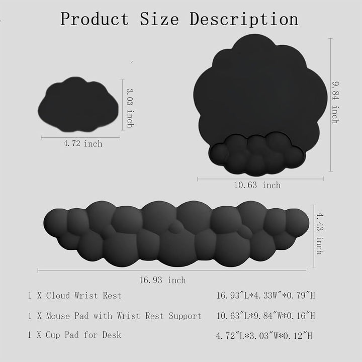 Cloud-Shaped Ergonomic Wrist Rest Set with Mouse Pad & Coaster – Zeyora