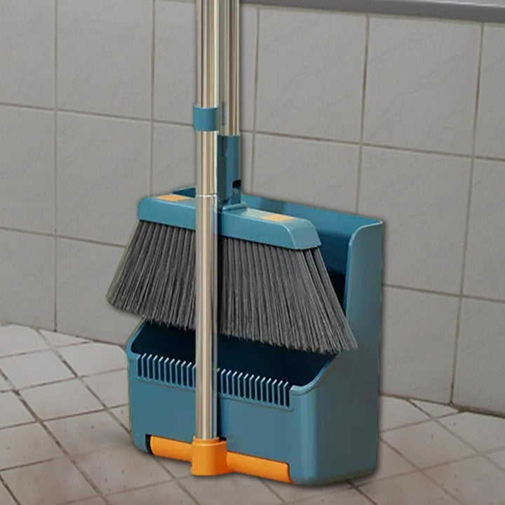 Large Broom and Dustpan Set – Long Handle with 180° Rotating Broom Head – Clavira