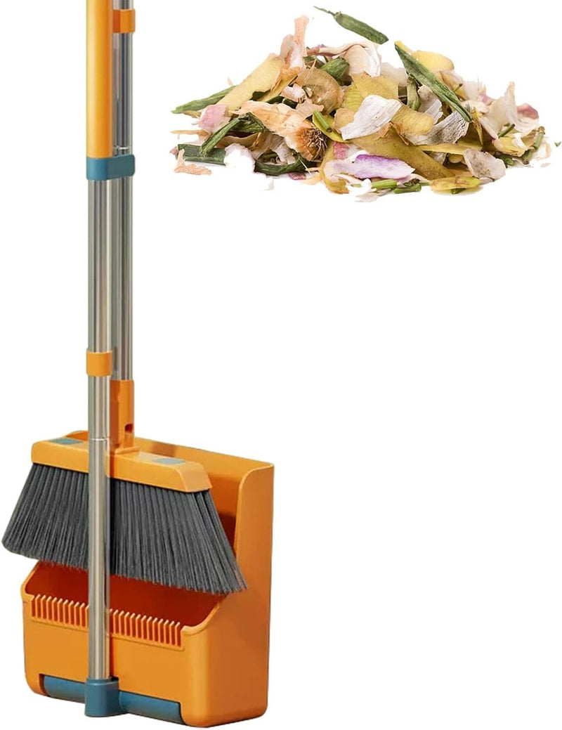 Large Broom and Dustpan Set – Long Handle with 180° Rotating Broom Head – Clavira