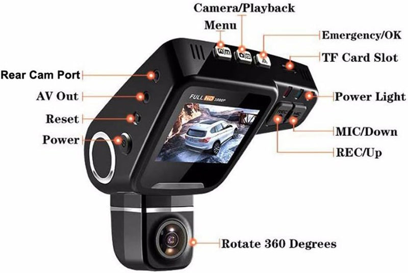 WiFi Hidden Dash Cam 1080P with 170° Wide Angle and G-Sensor