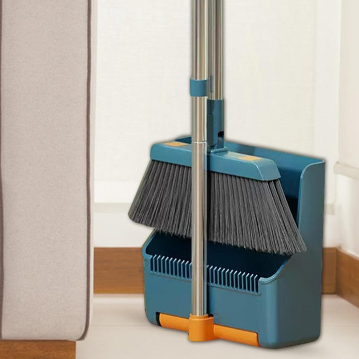Large Broom and Dustpan Set – Long Handle with 180° Rotating Broom Head – Clavira
