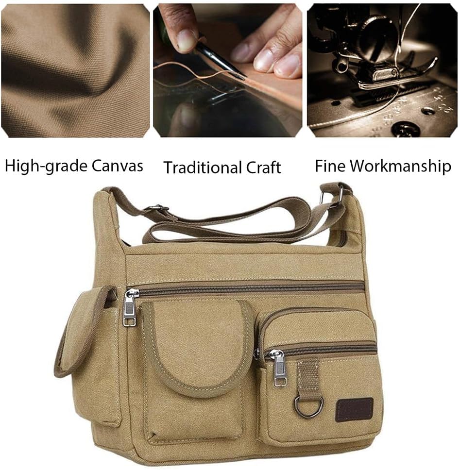 Canvas Crossbody Messenger with Water Bottle Holders – Unisex Laptop Bag
